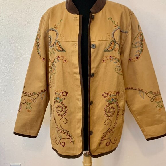 Womens cotton jacket SZ M embroidered Denim + Co - Picture 4 of 7